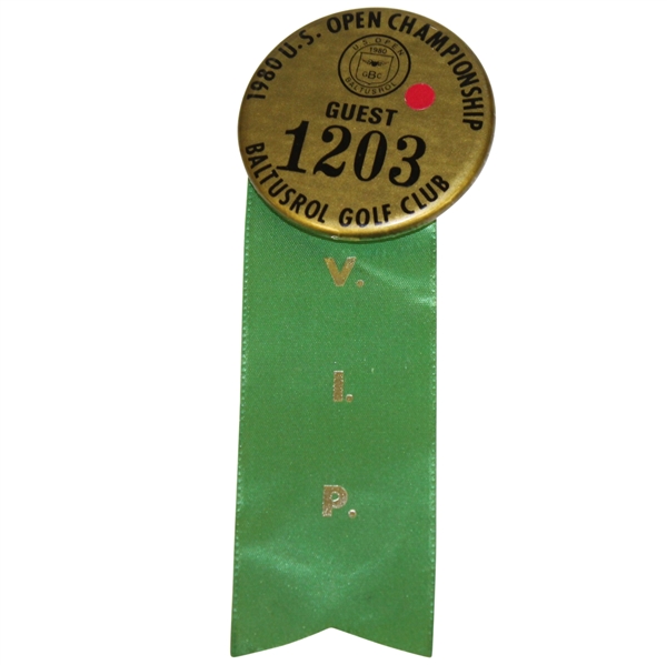 Deane Bemans 1980 US Open at Baltrusrol VIP Guest Badge #1203 - Jack Nicklaus Winner