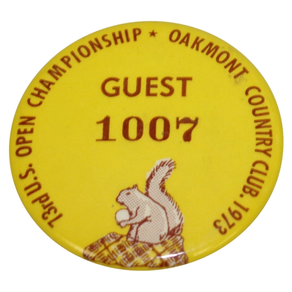 Deane Bemans 1973 US Open at Oakmont Guest Badge #1007 - Johnny Miller Winner