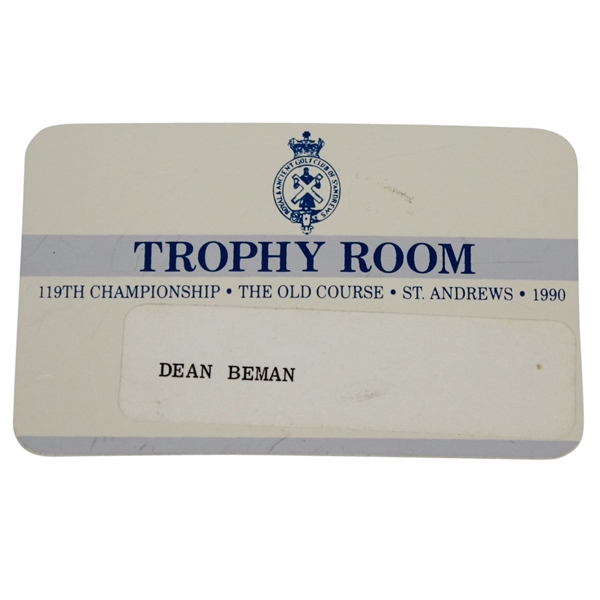 Deane Bemans 1990 Open Championship at St. Andrews Trophy Room Badge - Nick Faldo Winner