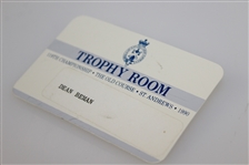 Deane Beman's 1990 Open Championship at St. Andrews Trophy Room Badge - Nick Faldo Winner
