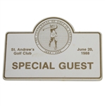 Deane Bemans 1988 St. Andrews Golf Club Special Guest Badge - Centennial of Golf in America