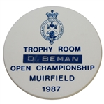 Deane Bemans 1987 Open Championship at Muirfield Trophy Room Badge - Nick Faldo Winner