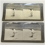 Two Bobby Jones Keystone View Company Stereograph Golf Cards - Out of Sand Bunker