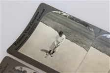 Two Bobby Jones Keystone View Company Stereograph Golf Cards - Out of Sand Bunker