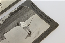 Two Bobby Jones Keystone View Company Stereograph Golf Cards - Out of Sand Bunker