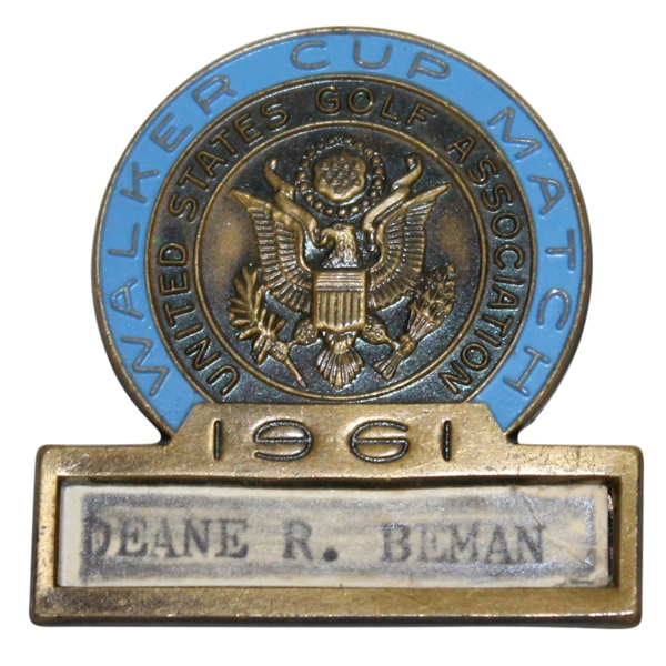 Deane Bemans 1961 Walker Cup Match Contestant Badge