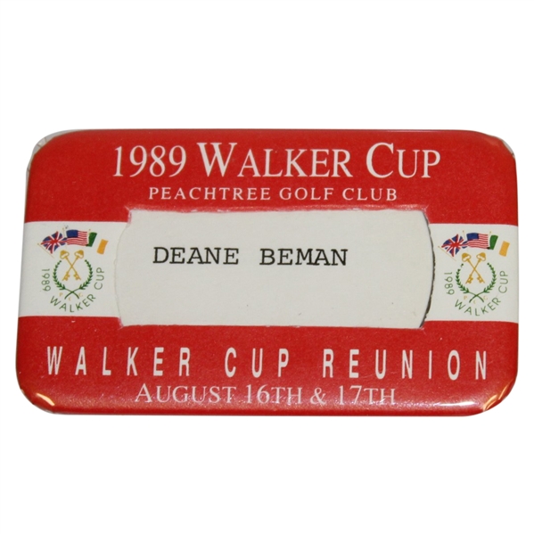 Deane Bemans 1989 Walker Cup at Peachtree Golf Club Reunion Badge