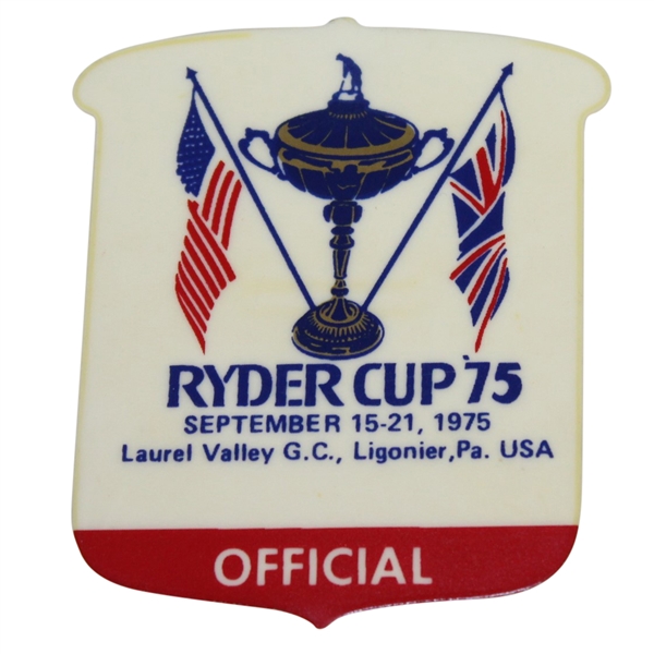 Deane Bemans 1975 Ryder Cup at Laurel Valley Officials Badge