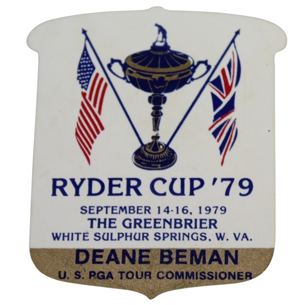 Deane Bemans 1979 Ryder Cup at The Greenbrier U.S. PGA Tour Commissioner Badge