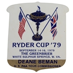 Deane Bemans 1979 Ryder Cup at The Greenbrier U.S. PGA Tour Commissioner Badge