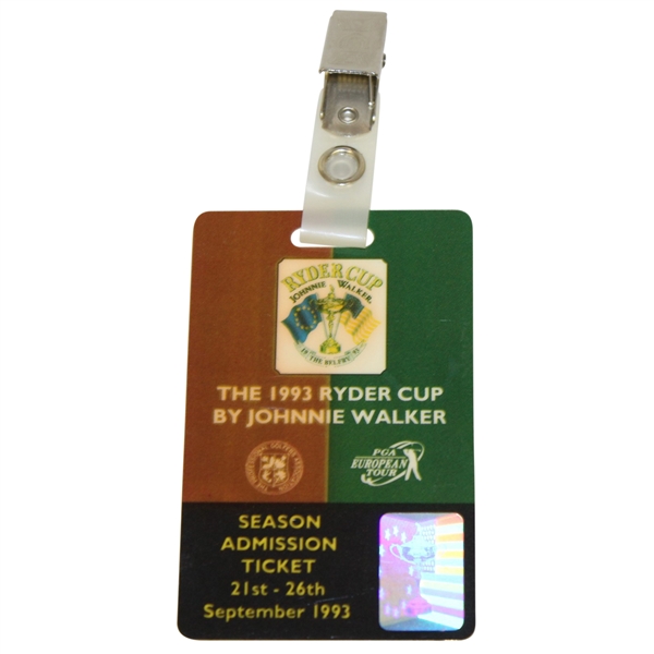 Deane Bemans 1993 Ryder Cup at The Belfry Johnnie Walker Season Admission Badge