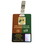 Deane Bemans 1993 Ryder Cup at The Belfry Johnnie Walker Season Admission Badge