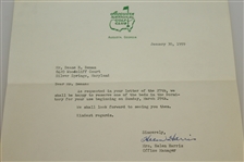 1959 Augusta National Letter to Deane Beman Confirming His Stay in the Dormitory - 1/30/59