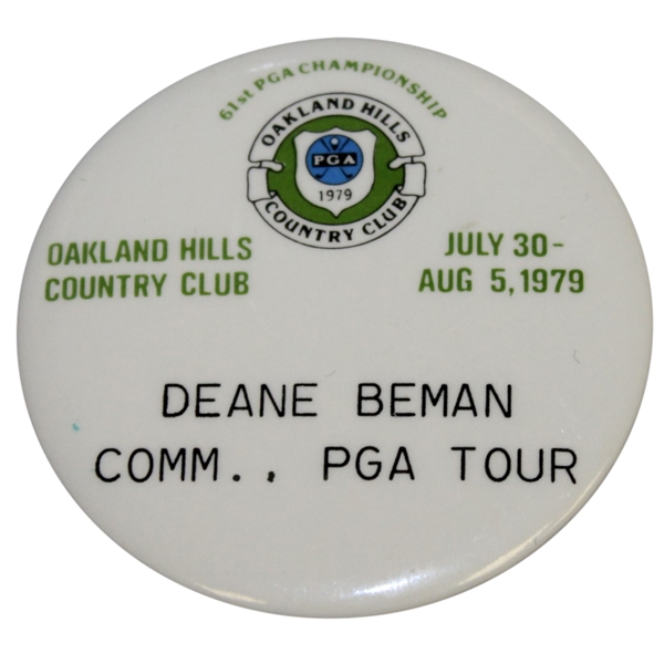 Deane Bemans 1979 PGA Championship at Oakland Hills PGA Commissioner Badge 