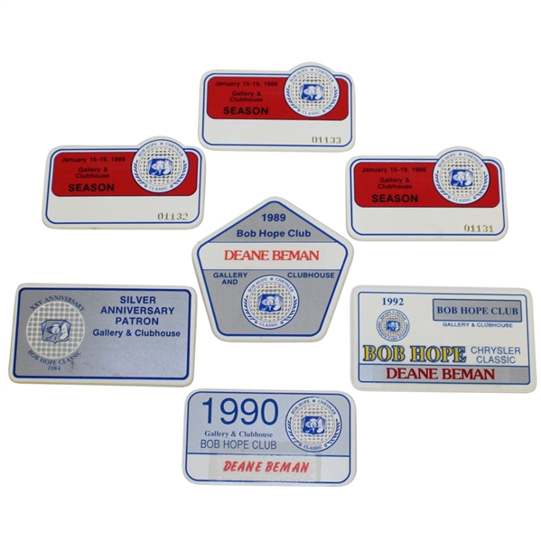 Deane Bemans Seven Bob Hope Classic Gallery & Clubhouse Badges - Various Years