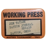 1962 Masters Tournament Working Press Badge - Palmer Win