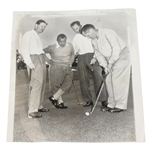 1947 Wire Photo of Bobby Jones Putting with Onlookers Nelson, Sarazen, & Vines - April 4th