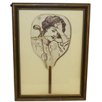 1904 Vintage Hand Fan Depicting Female Golfer and 4th Hole - Framed