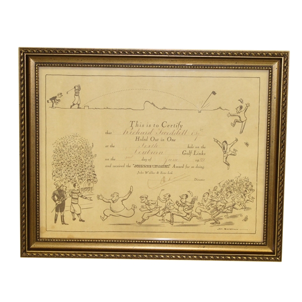 1929 H.M. Bateman Original Artwork on Hole-In-One Certificate - Framed