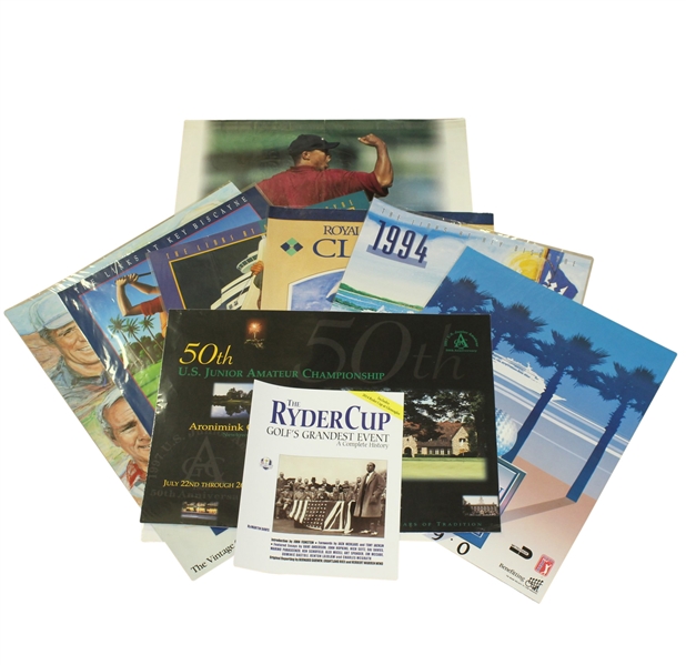 Nine Miscellaneous Posters - Tiger Woods Upper Deck, Ryder Cup, Junior Amateur, & more