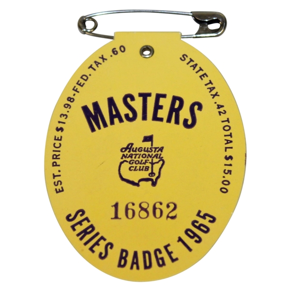 1965 Masters Tournament Series Badge #16862 - Jack Nicklaus Winner