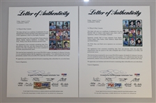 Two Multi-Signed Cracker Jack Card Sheets - Mays/Aaron Secretarial PSA/DNA #Y08739 & #Y08740