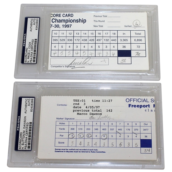 Sutton/Dawson & Price/Cook Signed Scorecards PSA/DNA #83406288 & #83403620