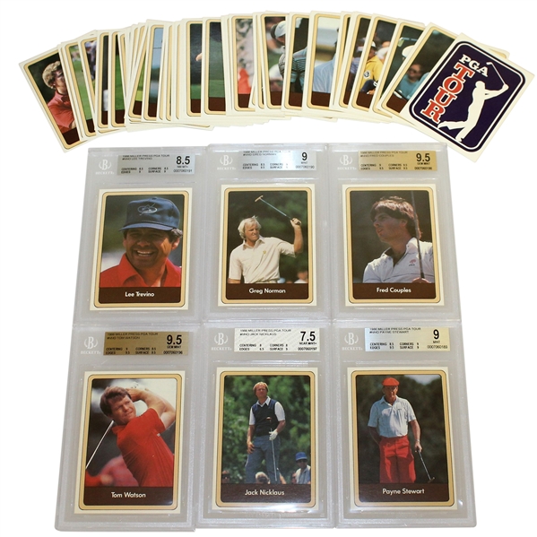 1986 Miller Press PGA Tour Complete Card Set with Six Key Cards Slabbed/Graded