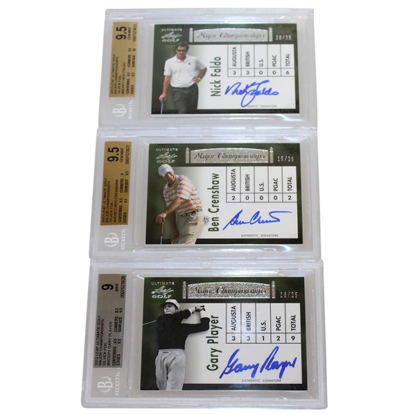Gary Player, Nick Faldo, & Ben Crenshaw Signed 2012 Leaf Ultimate Major Championships Ltd Ed Cards