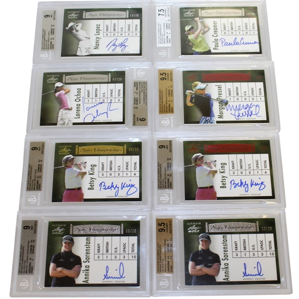 Annika(x2), King(x2), Ochoa, Pressel, Lopez, & Creamer Signed 2012 Leaf Ultimate Major Championships Ltd Ed Cards