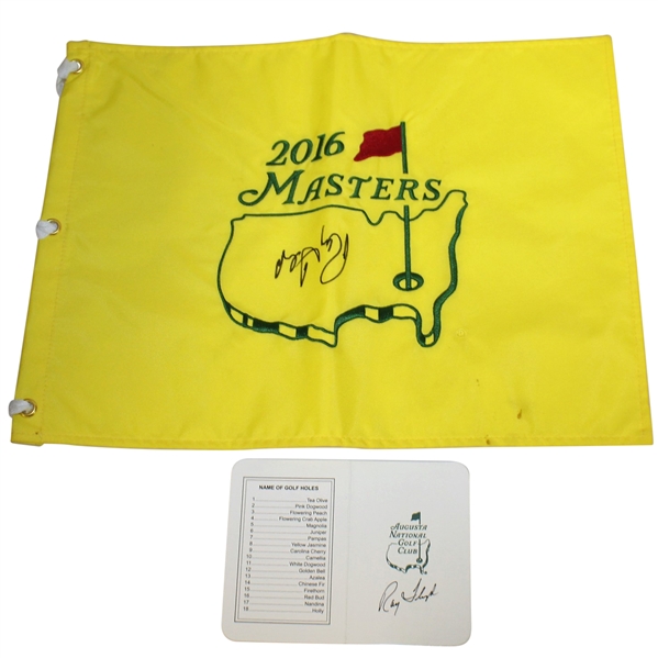 Ray Floyd Signed 2016 Masters Flag & Augusta National Scorecard JSA ALOA