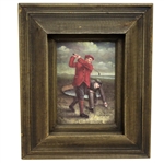 Vintage Golf Oil Painting - Post-Swing with Caddy - Framed
