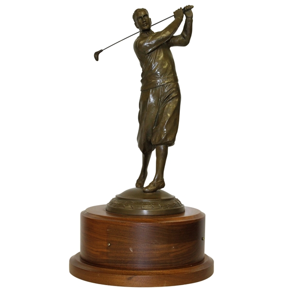 Large Vintage Bobby Jones Bronzed Figure on Wooden Plinth