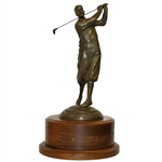 Large Vintage Bobby Jones Bronzed Figure on Wooden Plinth