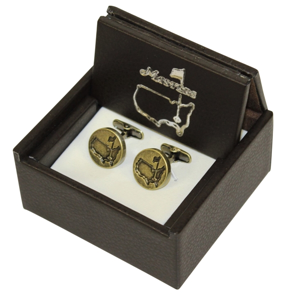 Masters Undated Antique Brass Circles Cuff Links in Original Leather Box