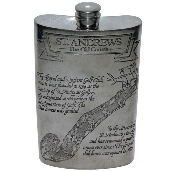St. Andrews The Old Course Pewter Flask with Course Layout - Great Condition