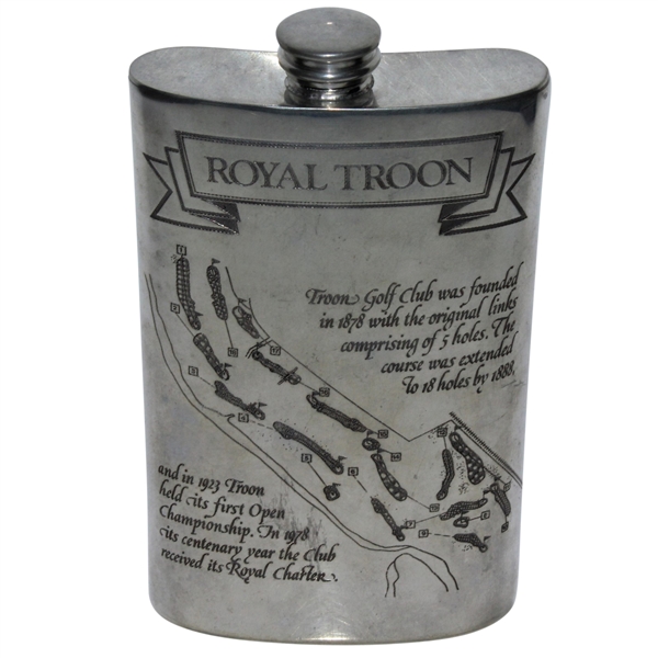 Royal Troon Pewter Flask with Course Layout & Scorecard Engraved - Great Condition