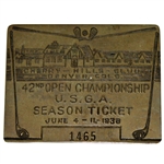 1938 US Open at Cherry Hills Tournament Brass Badge #1465 - Ralph Guldahl Champion