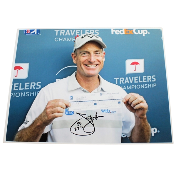 Jim Furyk Signed 11x14 Travelers Scorecard Photo with 58 Inscription JSA ALOA