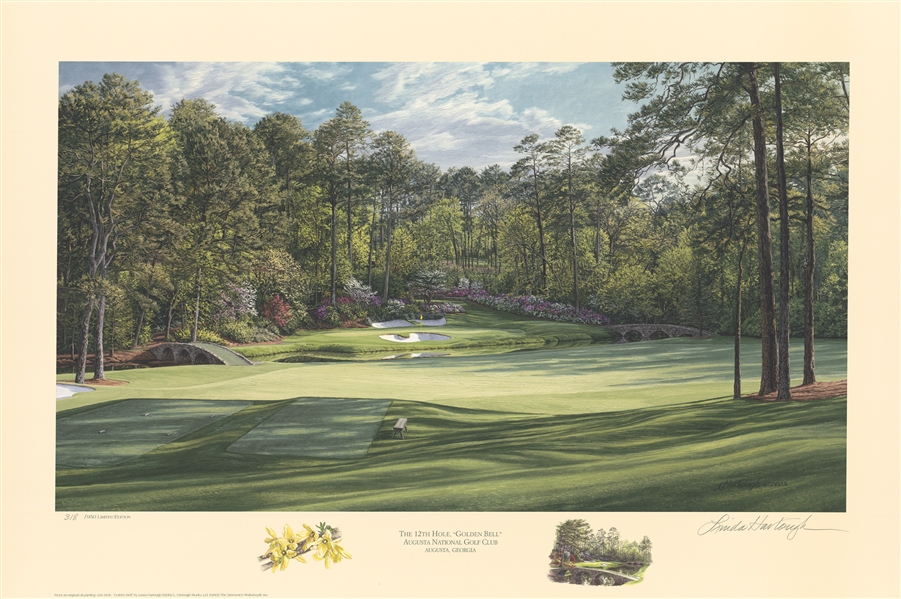 2002 Ltd Ed Augusta National 12th Hole Golden Bell Lithograph by Linda Hartough - 12/950