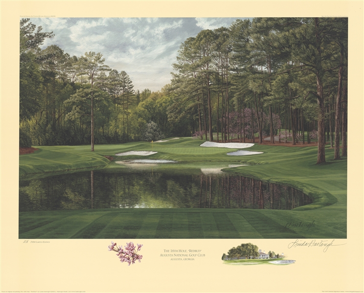 1988 Ltd Ed Augusta National 16th Hole Redbud Lithograph by Linda Hartough - 54/950