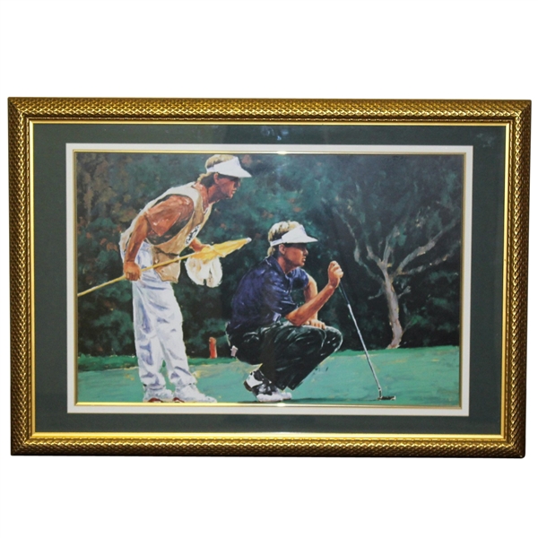 Davis Love III with Caddy Lining Up Putt Art Print - Framed