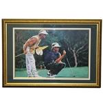 Davis Love III with Caddy Lining Up Putt Art Print - Framed