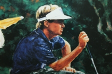 Davis Love III with Caddy Lining Up Putt Art Print - Framed