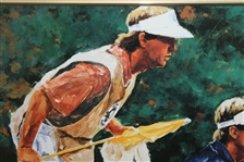Davis Love III with Caddy Lining Up Putt Art Print - Framed