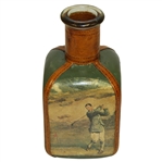 Vintage Fausto Conturi Italian Leather Wrapped Golf Themed Square Decanter