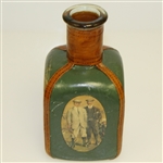 Vintage Fausto Conturi Italian Leather Wrapped Golf Themed Square Decanter