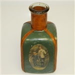 Vintage Fausto Conturi Italian Leather Wrapped Golf Themed Square Decanter