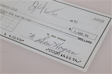 Ben Hogan's Signed Personal Check to Shady Oaks Country Club - 1992 JSA ALOA
