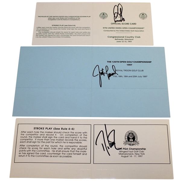1997 Major Champs Signed Official Scorecards - Els, Leonard, & Love III JSA ALOA